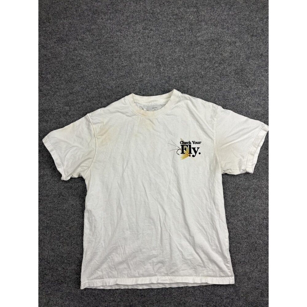 ABSENT Shirt Mens Medium White Check Your Fly Humor Fishing Graphic Tee